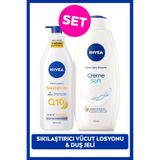 NIVEA Creme Soft Kremsi Dokunuş Duş Jeli 750ml ve Q10 Sıkılaştırıcı Nemlendrici Vücut Bakım Losyonu 400ml