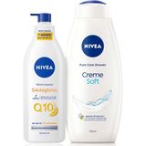 Nivea Creme Soft Kremsi Dokunuş Duş Jeli 750ML ve Q10 Sıkılaştırıcı Nemlendrici Vücut Bakım Losyonu