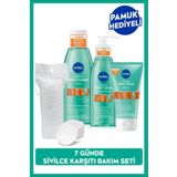NIVEA Derma Skin Clear Karşıtı Yüz Temizleme Jeli 150ml, Tonik 200ml, Peeling 150ml, Pamuk Hediye