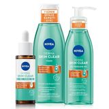 NIVEA Derma Skin Clear Sivilce Karşıtı Cilt Bakım Seti, Serum 30ml, Yüz Temizleme Jeli 150ml, Tonik 200ml