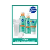 NIVEA Derma Skin Clear Sivilce Karşıtı Yüz Temizleme Jeli 150 ML + Tonik 200 ML + Peeling 150 ML + Pamuk