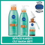 Nivea Derma Skin Clear Sivilce Karşıtı Yüz Temizleme Jeli 150ML, Tonik 200ML, Serum 30M, Çanta Hediye