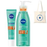 NIVEA Derma Skin Clear Sivilce Karşıtı Yüz Temizleme Jeli 150ml ve Gece Arındırıcı Krem 40ml, Çanta Hediye