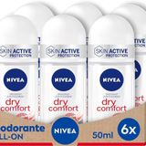 NIVEA Dry Comfort Deo Roll-On 6'lı paket (6 x 50 ml) terleme önleyici deodorant roll-on deodorant çift aktif formüllü, uzun süreli terleme önleyici