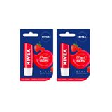 NIVEA Dudak Kremi, Çilek & Doğal Yağlar, 24 Saat Nem, 4.8gr, 2'li Set