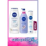 Nivea Gelin Çeyiz Seti, Creme Soft Duş Jeli, Kiraz Çiçeği Nemlendirici Vücut Losyonu, Sprey Deodorant ve Dudak Kremi, Kadın Bakım Seti