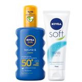 NIVEA Güneş Koruyucu & Nemlendirici Sprey GKF50 200 ml + NIVEA Soft 75 ml el kremi