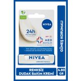 Nıvea Güneş Koruyucu Renksiz Dudak Bakım Kremi Med Repair 4,8 Gr, Spf15, Nemlendirici, Çatlamış Dudaklar