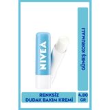 NIVEA Hydro Care Renksiz Dudak Bakım Kremi, 24 Saat Nemlendirici, SPF5 Güneş Koruyucu, Pürüzsüz Dudak