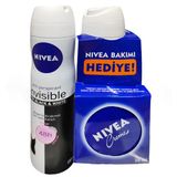Nivea Invisible Black White Clear Spray Deodorant 150 ml + Krem 30 ml Hediye