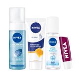 NIVEA Kadın Pump Deodorant Fresh Natural 75ml, Canlandırıcı Yüz Temizleme Köpüğü 150ml, Koruyucu Balmumu El Kremi 75ml, Böğürtlen Dudak Bakım Kremi