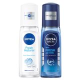 NIVEA Kadın Pump Sprey Deodorant Fresh Natural 75ml, Ter Kokusuna Karşı 48 Saat Koruma, Ferahlık + NIVEA MEN Erkek Pump Sprey Deodorant Fresh Active 75ml, Ter Ve Ter Kokusuna Karşı 48 Saat Koruma