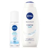 NIVEA Kadın Pump Sprey Deodorant Fresh Natural 75ml ve Creme Soft Yoğun Nemlendirici Duş Jeli 750ml