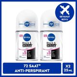 Nıvea Kadın Roll-On Deodorant Black&white Invisible Clear 25ML, 72 Saat Anti-Perspirant Ter Koruması, Seyahat Boyu, Leke Karşıtı, Alkolsüz, X2 Adet - 25 ml