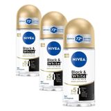 NIVEA Kadın Roll On Deodorant Black&White Invisible İpeksi Pürüzsüzlük 72 Saat Anti-perspirant Koruma 50ml (3 paketi)