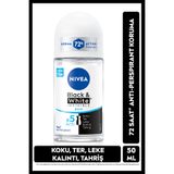 NIVEA Kadın Roll-on Deodorant Black&White Pure 50ml, 72 Saat Anti-perspirant Ter Koruması, Alkolsüz