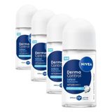 NIVEA Kadın Roll on Deodorant Derma Control Defend 50 ml,Tahrişe Karşı Koruma, 72 Saat Anti Perspirant Koruma,Alkolsüz Formül,Hyaluronik Asit, Provitamin B5 (4 paketi)