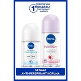 Nivea Kadın Roll-on Deodorant Fresh Cherry 50ml ve Mini Roll-on Fresh Natural 25ml Set, 48 Saat Koruma