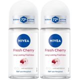 NIVEA Kadın Roll On Deodorant Fresh Cherry, 72 Saat Anti-perspirant Koruma, 50ml (2 paketi)
