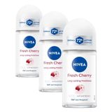 NIVEA Kadın Roll On Deodorant Fresh Cherry, 72 Saat Anti-perspirant Koruma, 50ml (3 paketi)