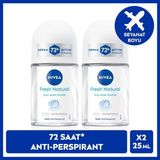 Nıvea Kadın Roll-On Deodorant Fresh Natural 25ML, 72 Saat Anti-Perspirant Koruma, Seyahat Boyu, Terlemeye Karşı Koruma, Uzun Süren Ferahlık, X2 Adet - 25 ml
