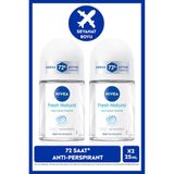 NIVEA Kadın Roll-on Deodorant Fresh Natural 25ml, 72 Saat Anti-perspirant Koruma, Seyahat Boyu, Terlemeye Karşı Koruma, Uzun Süren Ferahlık, X2 Adet