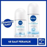 Nivea Kadın Roll-On Deodorant Fresh Natural 50 ml ve Mini Roll-On Fresh Natural 25 ml, 48 Saat Koruma