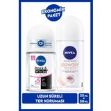 NIVEA Kadın Roll-on Deodorant Powder Touch 50ml ve Mini Roll-on Black&White Clear 25ml, Anti-perspirant