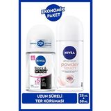 Nivea Kadın Roll-on Deodorant Powder Touch 50ml ve Mini Roll-on Black&WhiteClear 25ml, Bakımlı Koltuk Altı