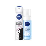 NIVEA Kadın Sprey Deodorant Black & White Invisible Clear, Ter ve Ter Kokusuna Karşı 48 Saat Anti-perspirant Koruma 150ml ve NIVEA Yüz Yıkama Köpüğü Canlandırıcı, Normal Ciltler 150ml