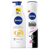 Nivea Kadın Sprey Deodorant Black&White Clear 150ml, Q10 Sıkılaştırıcı ve Nemlendirici Vücut Losyonu 400ml