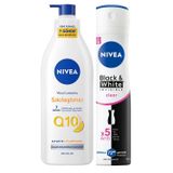 NIVEA Kadın Sprey Deodorant Black&White Invisible Clear 150 ml + NIVEA Q10 Sıkılaştırıcı Vücut Losyonu 400 ml