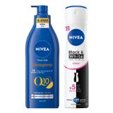NIVEA Kadın Sprey Deodorant Black&White Invisible Clear 150 ml+ NIVEA Sıkılaştırıcı Vücut Sütü 400 ml