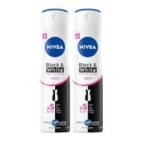 NIVEA Kadın Sprey Deodorant Black&White Invisible Clear 150 ml, Ter ve Ter Kokusuna Karşı 72 Saat Anti-perspirant Koruma,Çiçeksi Koku,x2 Adet