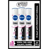 NIVEA Kadın Sprey Deodorant Black&White Invisible Clear 150ml, 72 Saat Anti-perspirant Koruma, X3 Adet P06205