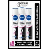 Nivea Kadın Sprey Deodorant Black&White Invisible Clear 150ml, 72 Saat Anti-perspirant Koruma, X3 Adet