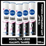 Nivea Kadın Sprey Deodorant Black&white Invisible Clear 150ml, 72 Saat Anti-perspirant Ter Koruma, X5 Adet - 150 ml