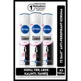 NIVEA Kadın Sprey Deodorant Black&White Invisible Clear 150ml, 72 Saat Ter Koruması, Çiçeksi Koku, X3 Adet