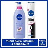 Nivea Kadın Sprey Deodorant Black&White Invisible Clear 150ml ve Kiraz Çiçeği Nemlendirici Vücut Bakım Losyonu 400ml