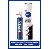 Nivea Kadın Sprey Deodorant Black&White Invisible Clear 150ml,Kırmızı Renkli Dudak Bakım Kremi,Nemlendirme