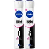 NIVEA Kadın Sprey Deodorant Black&White Invisible Clear 200 ml, 72 Saat Anti-perspirant Koruma, Ekonomik Boy (2 paketi)