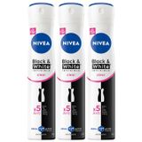 Nivea Kadın Sprey Deodorant Black&White Invisible Clear 200 ml, 72 Saat Anti-perspirant Ter Koruma, Avantajlı Boy,X3 Adet