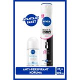 NIVEA Kadın Sprey Deodorant Black&White Invisible Clear200ml ve Mini Roll-on Fresh Natural 25ml,Ter Koruma