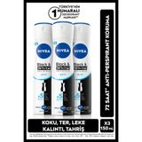 NIVEA Kadın Sprey Deodorant Black&White Invisible Pure 150ml, 72 Saat Anti-perspirant Ter Koruma, X3 Adet P00406