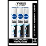 NIVEA Kadın Sprey Deodorant Black&White Invisible Pure 150ml, 72 Saat Ter Koruma, Alkolsüz, X3 Adet
