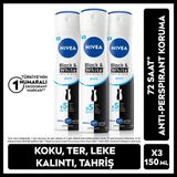 Nivea Kadın Sprey Deodorant Black&White Invisible Pure 150ml, 72 Saat Ter Koruması, X3Adet