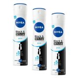 NIVEA Kadın Sprey Deodorant Black&White Invisible Pure 72 Saat Anti-Perspirant Koruma, 150 ml (3 paketi)