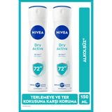 NIVEA Kadın Sprey Deodorant Dry Active 150ml, 72 Saat Anti-perspirant Ter Koruması, X2 Adet