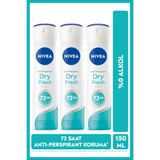 NIVEA Kadın Sprey Deodorant Dry Fresh 150ml, 72 Saat Terleme Karşıtı, Alkolsüz, X3 Adet, Avantajlı Paket