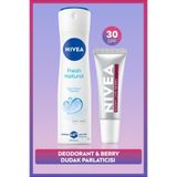 Nivea Kadın Sprey Deodorant Fresh Natural 150 Ml ve Berry Renkli Nemlendirici Dudak Parlatıcısı